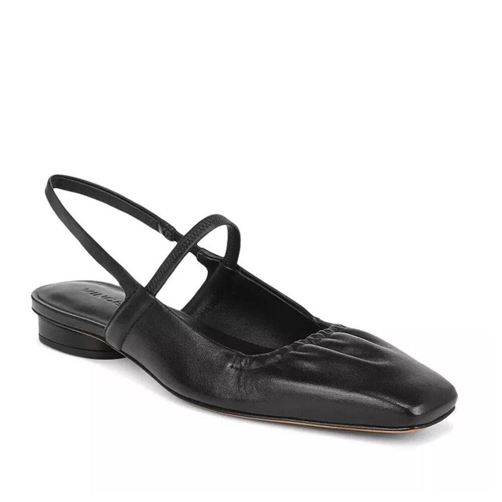 $360 VINCE Venice Suede Slingback Flat SQUARE TOE LEATHER BLACK 7.5 (MG3)